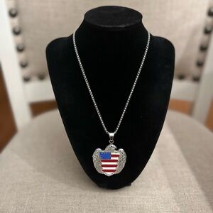 24” Stainless Steel Necklace with Eagle & American Flag Pendant